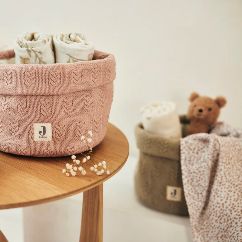 Grain knit storage basket - olive green