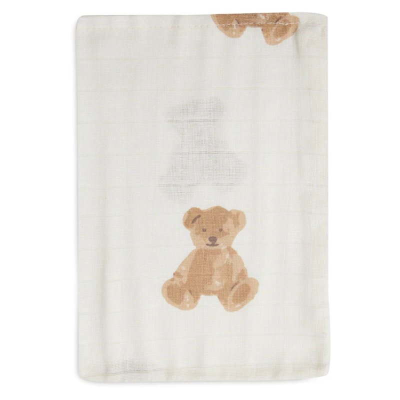 Set of 3 cotton gauze washcloths - teddy bear