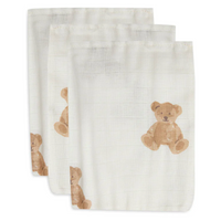 Set of 3 cotton gauze washcloths - teddy bear